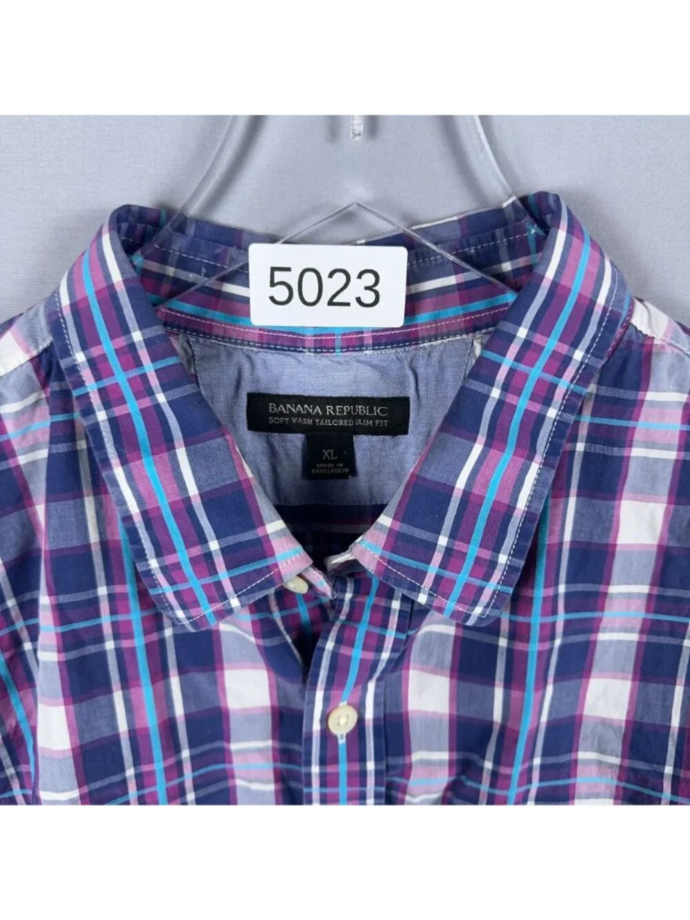 Banana Republic Plaid Button-Down Shirt Size XL Purple Blue 100% Cotton Slim Fit